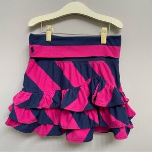 Polo Ralph Lauren Girls Pink and Navy Striped Ruffle Skirt - Size M (8/10)